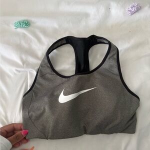 Nike Gray and White Sports Bra with Racerback Design